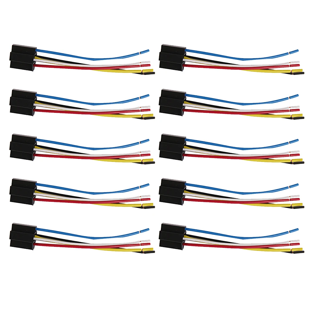 Car 12V 12 Volt DC 40A AMP Relay Cable Set Socket 5 Pin 5 Wire * 10pcs