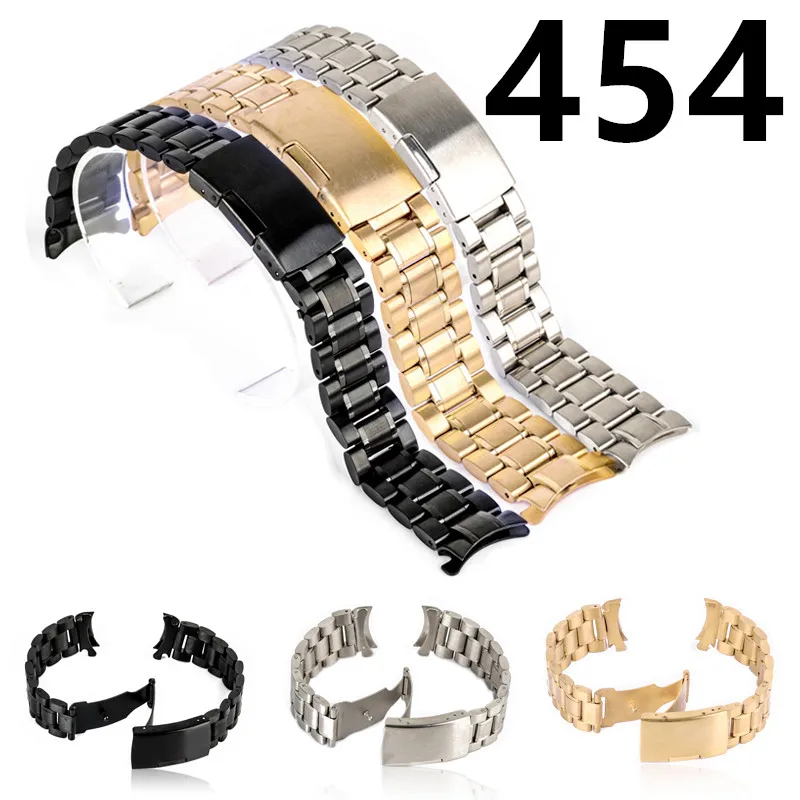 

B454 22/24mm Curved End Watch Band Unisex Stainless Steel Metal Wristwatch Strap Double Fold Deployment Clasp Bracelet 3 Colors
