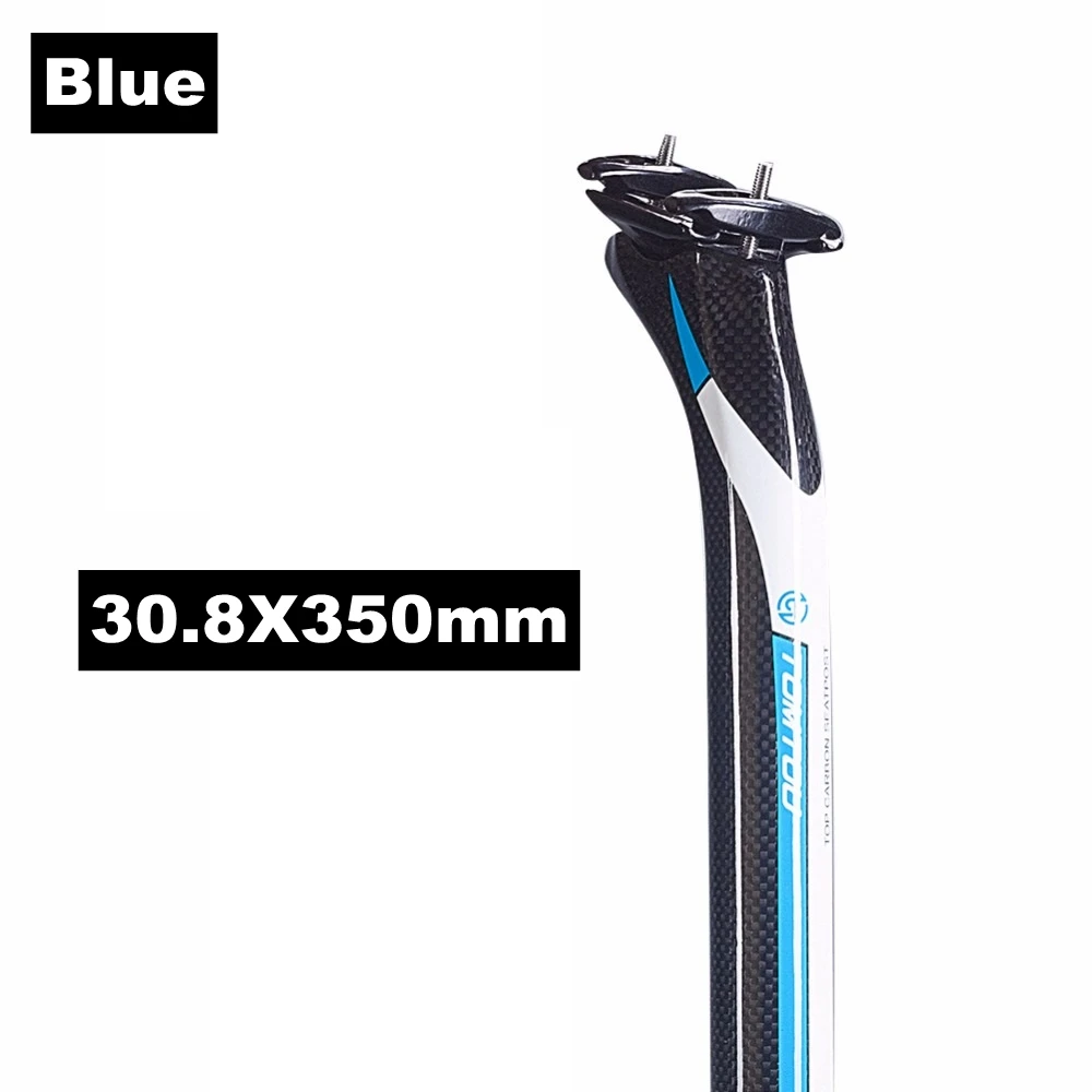Blue 30.8X350mm TOMTOU назад на-25 градусов, для велоспорта, полные 3K из углеродного волокна, велосипедный Подседельный штырь 27,2/30,8/31,6*350/400 мм для дорожного/горный велосипед Запчасти - Цвет: Blue 30.8X350mm
