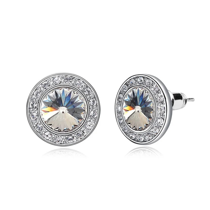 Серьги-гвоздики женские круглые с кристаллами Swarovski | Украшения и аксессуары