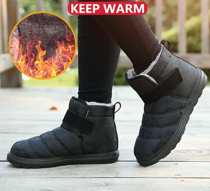 Новая мода Мужские ботинки высокое качество Водонепроницаемый Non-slip Женские Зимние ботильоны обувь Обувь на теплом меху плюшевые крючок на застежке-липучке; Мужская зимняя обувь