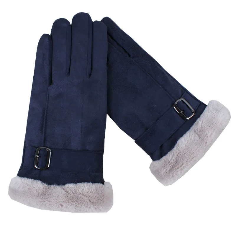 1 Pair Full Finger Gloves With Warm Lock Villus Touch Screen Designed Protection Accessories Outdoor Cycling - Color: Dark Blue