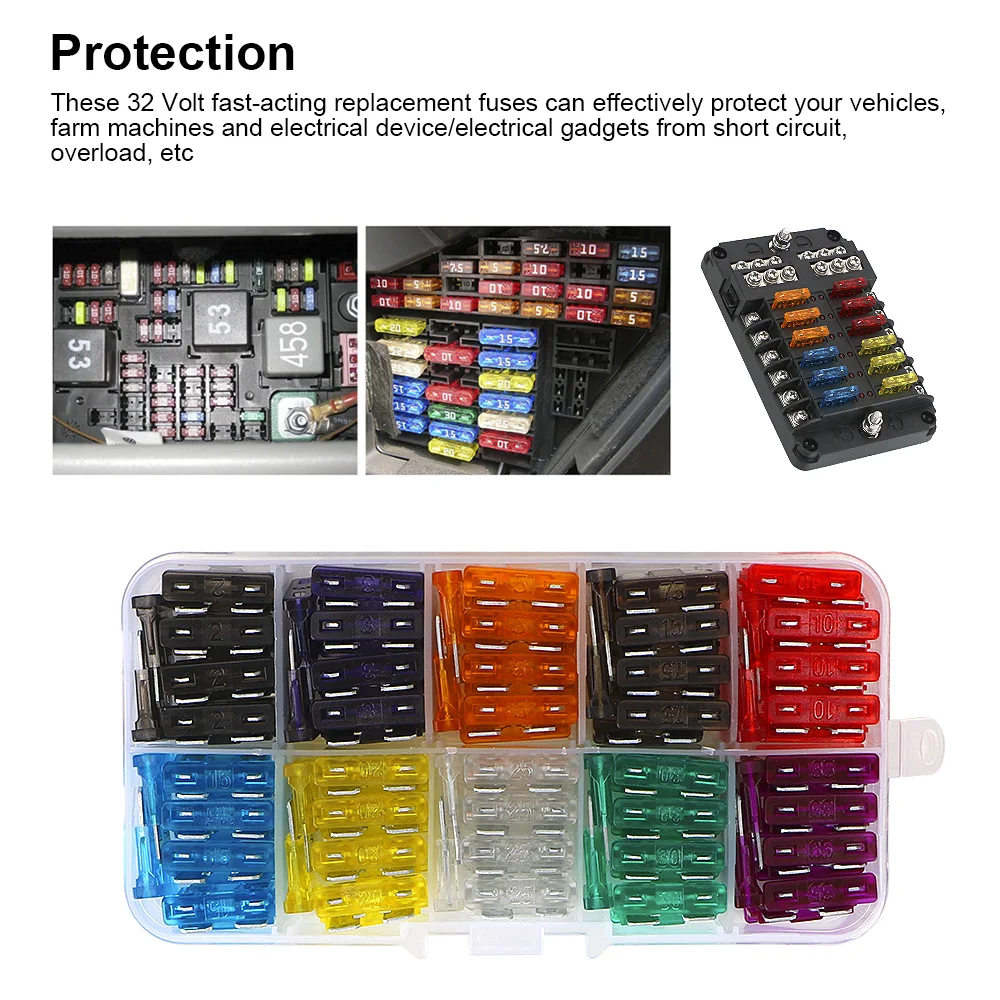Clip Assortment Car Truck Fuses with Box Auto Blade Type Fuse Set 50/100 Pcs 2A-40A Amp