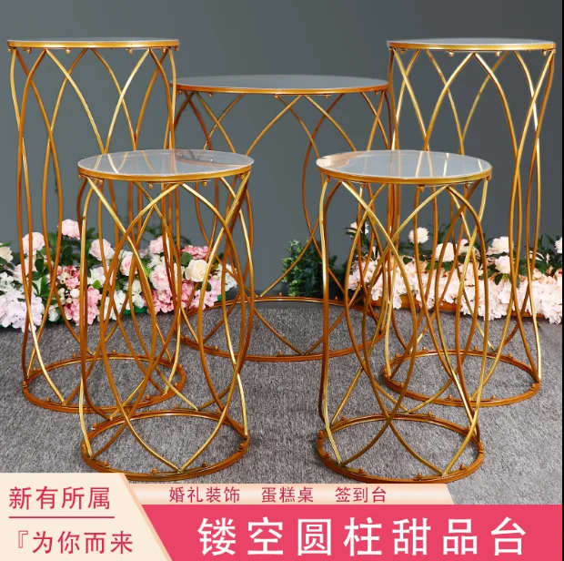 

Iron hollow cylindrical dessert table greeting area decoration stage layout dessert table wedding supplies props