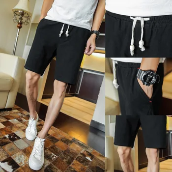 

SAMWESTAR Men's Short Pants Summer Fashion Elastic Waist Cotton Linen Casual Shorts Men's Big Size 4XL 5XL Micro Elastic