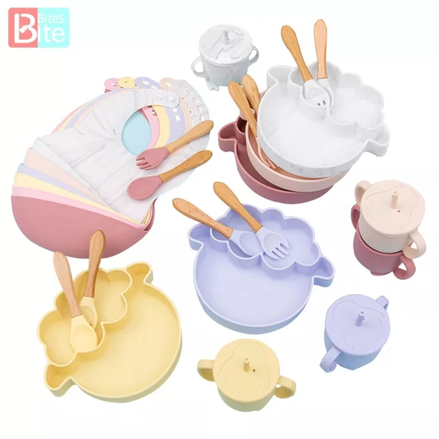 5PCS Baby Feeding Bowl Set Sheep Shaped Food Grade Silicone Plate Suction Bowl baby Feeding BPA Free Infant Waterproof Tableware
