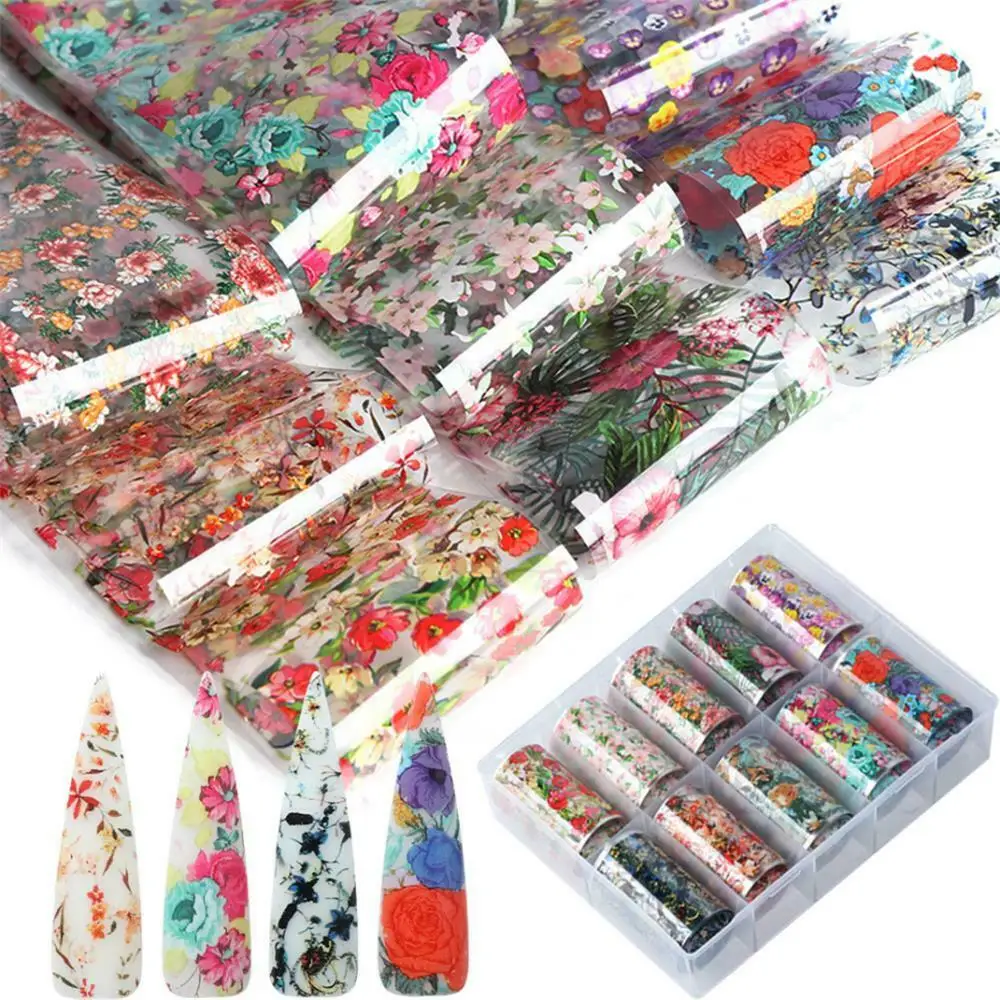 

10 Rolls/Box Nail Foil Stickers Holographic Starry Sky Design Water Transfer Decals Sliders Mix Color Nail Art Decorations Wraps