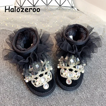 

Kids Snow Boots Baby Girls Warm Ankle Boots Toddler Genuine Leather Shoes Soft Brand Boots Rhinestone Slip On Boots New Winter