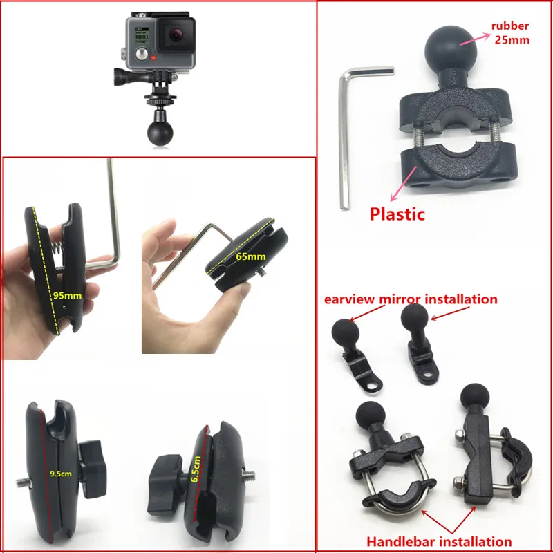 Крепление на руль мотоцикла с зеркалом заднего вида для Gopro 8 7 Xiaomi Yi 4K SJCAM sony eken DJI OSMO Action Sports Holder Ram Mount