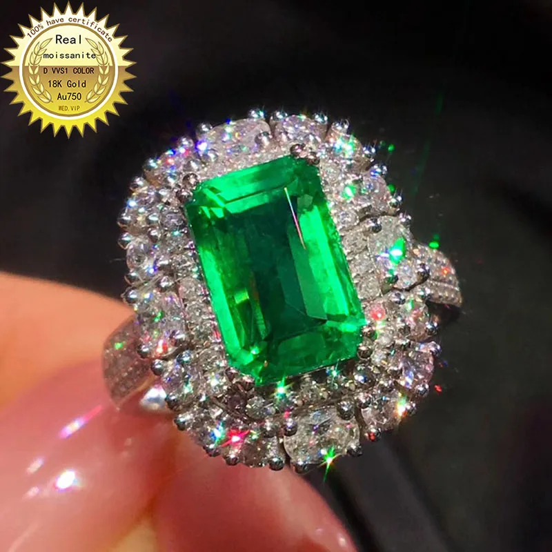9K Gold ring Lab Created 5ct Emerald and Moissanite Diamond Ring With national certificate Em-021 | Украшения и аксессуары