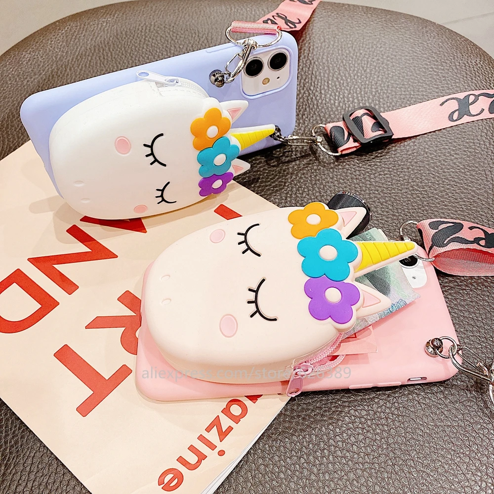 Cartoon Silicone Cat Flower Unicorn Coin Wallet Case Cover For Samsung A52 A72 A31 A41 A51 A71 5G A01 A11 A21S A32 4G A02S A12