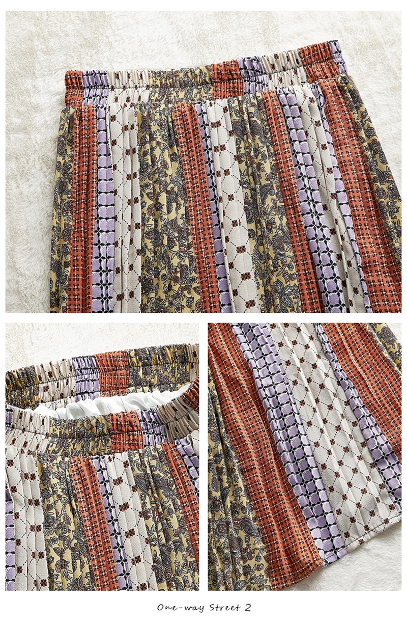 TIGENA אופנה שיפון ארוך קפלים חצאית נשים 2021 אביב קיץ בציר ניגודיות הדפסת אסתטי גבוהה מותן חצאית נקבה ליידי