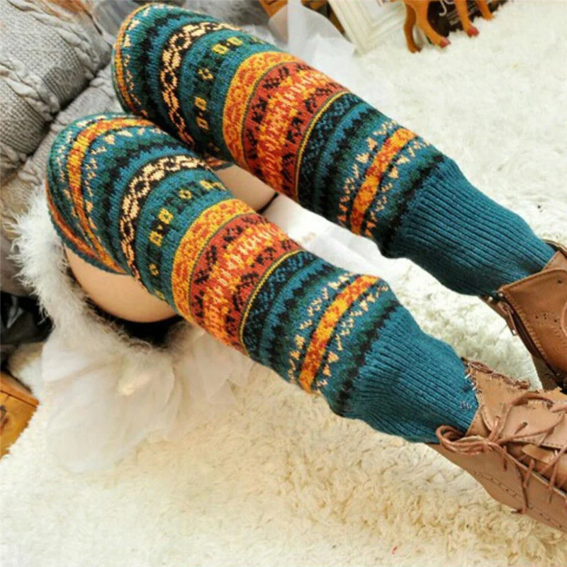 

Bohemia Style Women Vintage Thick Knitted Wool Leg Warmers Winter Stylish Crochet Fashion Dance Print Hosiery Sock Legwarmers