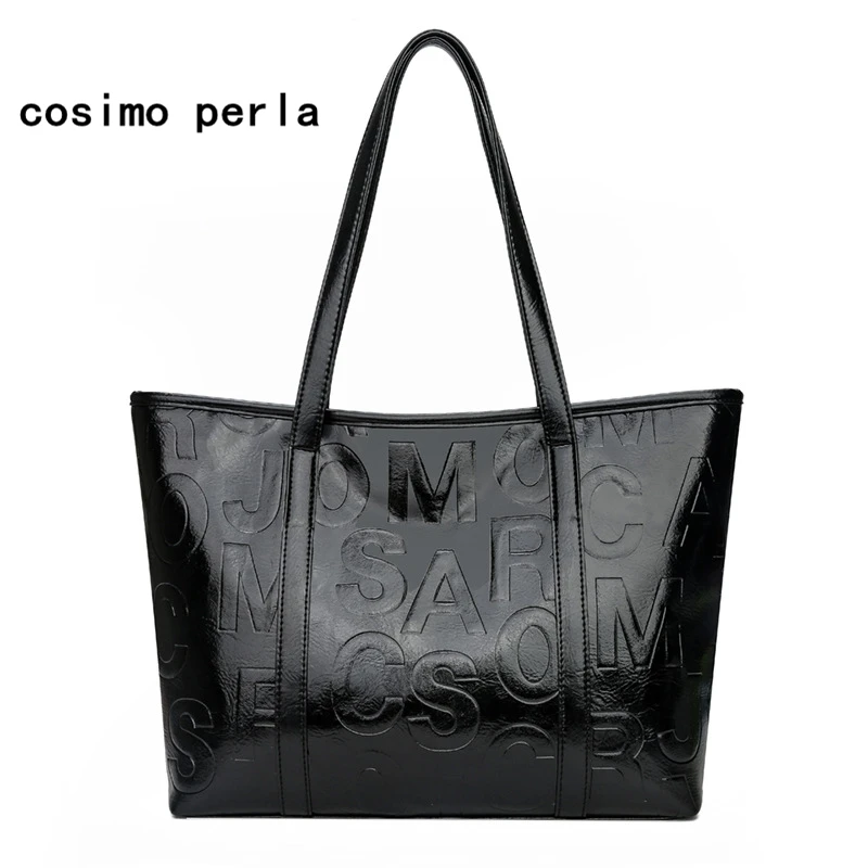 

Black Soft Leather Fall Winter Women Bags Letter Printed Fashion Designer Lady Handbags Large Capacity Tote Shoulder Bags 2020