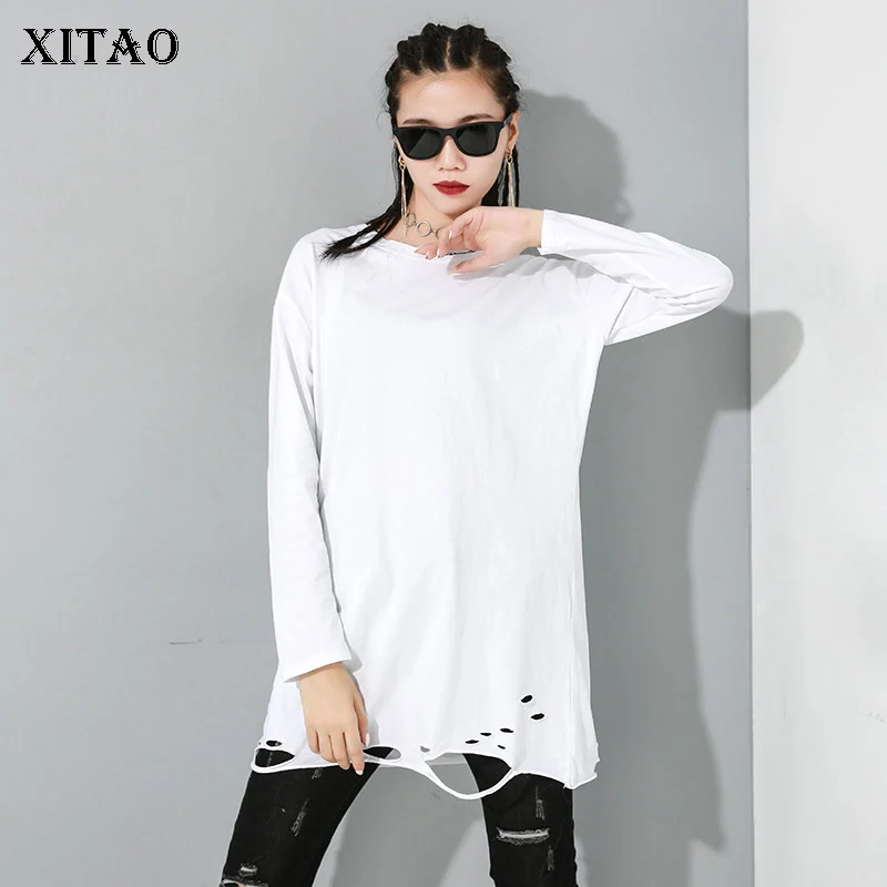 XITAO Hole Goddess Fan, плиссированная футболка, модная новинка, спринт, открытая, необычная, длинный рукав, маленькая, свежая, Повседневная футболка DMY2119