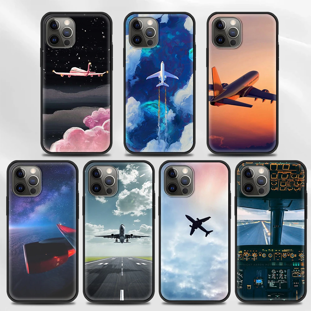 iphone 13 pro phone case travel plane Phone Case For iPhone 11 13 12 Pro Max XS XR X 8 7 6s 6 Plus 5 5S SE Black Soft TPU Fundas Coque best cases for iphone 13 pro max