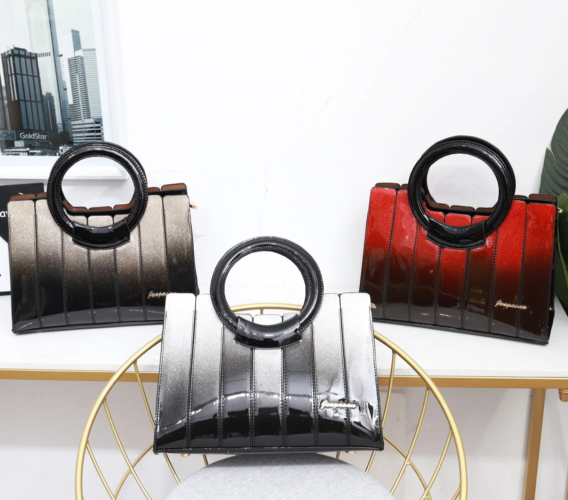 

2019 Fashion New Women's Bag Contrast Color PU Leather Tote Gradient Patch Shoulder Crossbody Bag