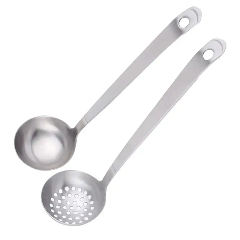 

2PCS Stainless Steel Soup Ladle Colander Long Handle Scoop Hot Pot Spoons Strainer Kitchen Tools