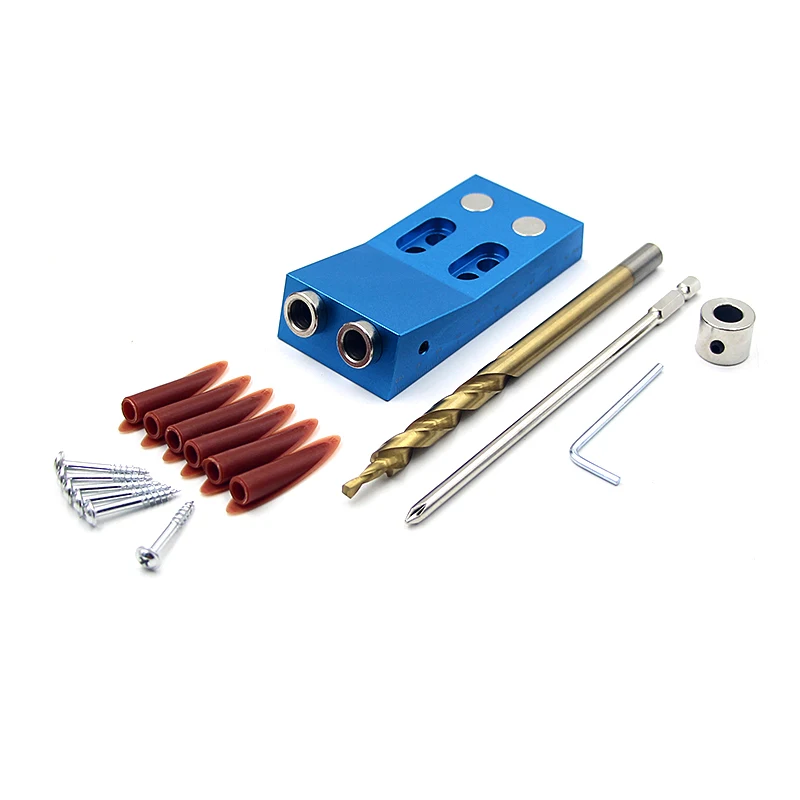 

17 PCS Mini Pocket Hole Jig Kit Woodworking Pocket Hole Jig Kit Angle Drill Guide Set Hole Puncher Locator DIY Carpentry Tools