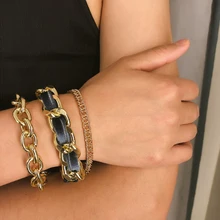 3 шт. модные хип-хоп позолоченные браслеты для женщин панк толстый браслет на цепочке Набор браслетов ручная цепочка Ювелирные изделия