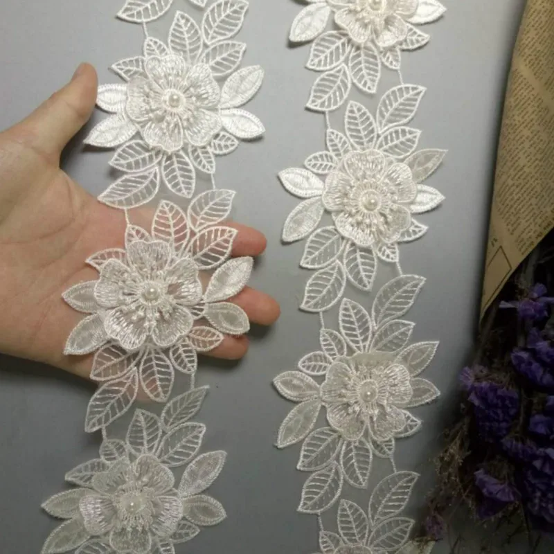 3m Flower Embroidered Lace Edge Trim Ribbon Wedding Applique DIY Sewing Craft