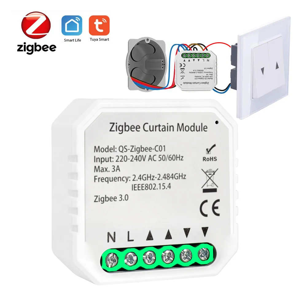 Módulo de interruptor de cortina Zigbee inteligente, Control remoto, persiana enrollable, Control por voz, Google Home, Aelxa Echo, Zigbee2Mqtt
