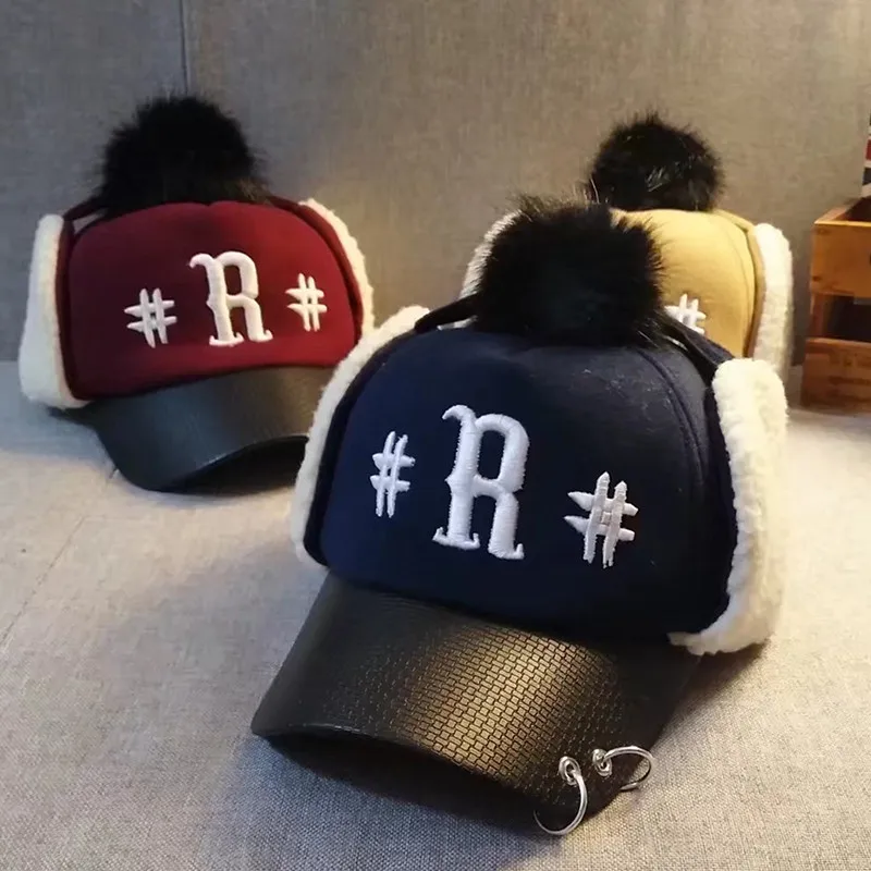

South Korea CHILDREN'S Hat Autumn And Winter Men And Women Korean-style Brim Hat Baby Baseball Cap plus Velvet M Mickey Warm Hat