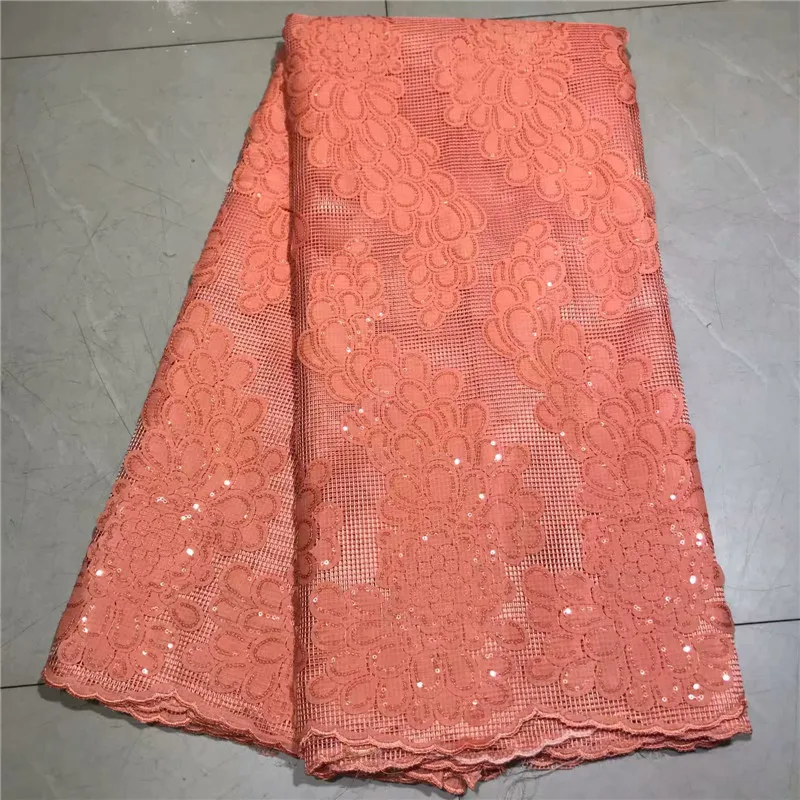 

Embroidered African Lace Fabric High Quality sequins nigeria lace cord lace french tulle net lace for wedding dress