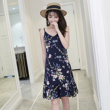 

Women Floral Printed Ruffled Dress Summer Sexy Dress Fashion Sleeveless Dresses