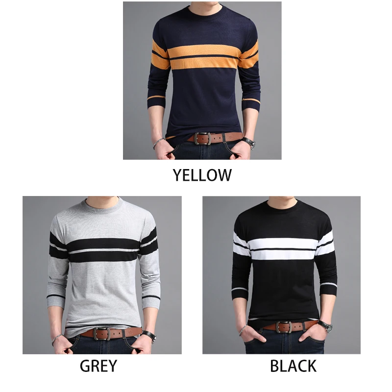 Cheap 2020 Casual Sweater Male O-Neck Striped Slim Fit Knittwear Autumn Mens Sweaters Pullovers Pullover Dress for Men M-3XL