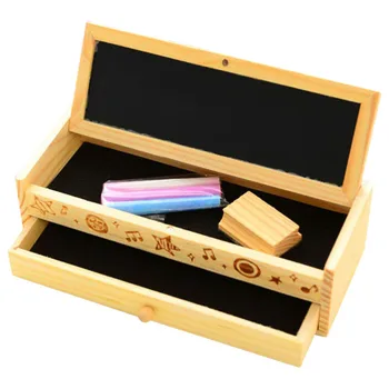 

Wooden Pencil Case 2 Layer Large Capacity Pen Holder with Black Board for Student School HFing