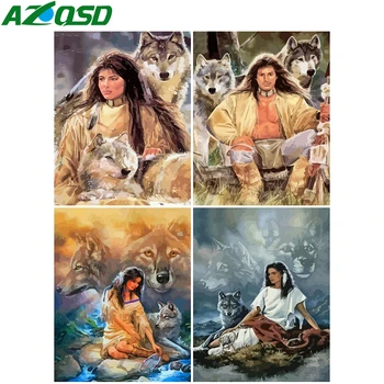 

AZQSD DIY Painting By Number Canvas Kits Wolf Handpainted Gift Art Unframe Coloring By Numbers Animal Decor For Home