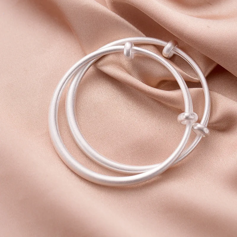 

S999 Pure Silver Bracelet Women's Japanese-style-Style Simple Dull Polish Circle Adjustable Bracelet Normcore Style Hand Jewelry