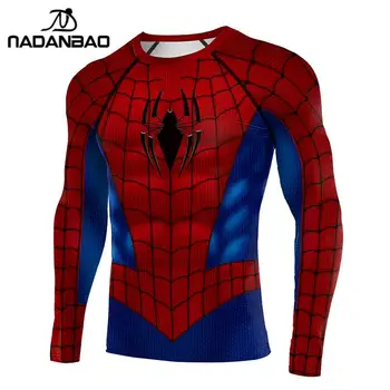 

Nadanbao Raglan Sleeves Gym Top Spiderman 3D Printed Fitness Compression Shirts Cosplay Costume Cloth Tops Male
