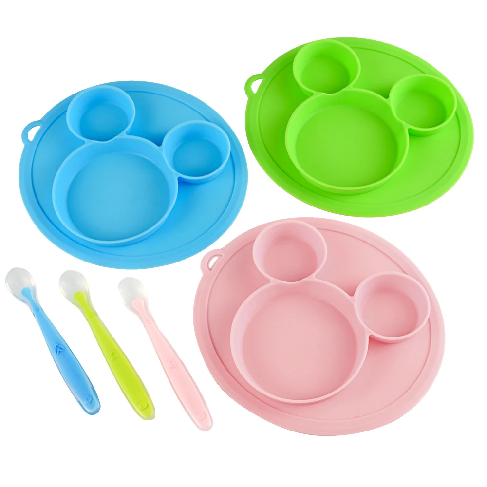 

Baby Feeding Plate Spoon Tableware Set Cartoon Food FDA Silicone Safety Bowl Children Kids Eating Dishes Training BPA Free Gift