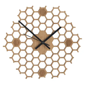

Gift Home Decor Hexagonal Durable Contemporary Kitchen Bamboo Honeycomb Non Ticking Minimalist Silent Sweep Quartz Wall Clock