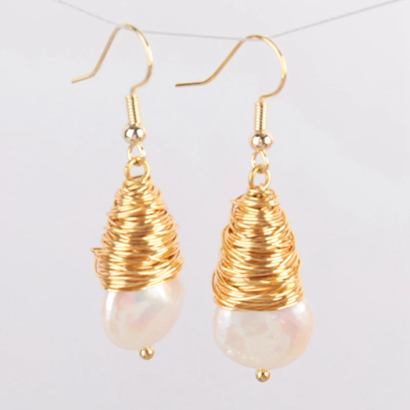 

Fashion 14-15mm White coin Baroque Pearl Earrings 18k hook Earbob Mesmerizing Irregular Natural Fashion Jewelry Dangle Flawless