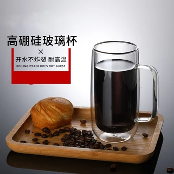 

400ml Double Coffee Mugs With the Handle Mugs Drinking Insulation Double Wall Glass Tea Cup Creative Gift Drinkware Milk