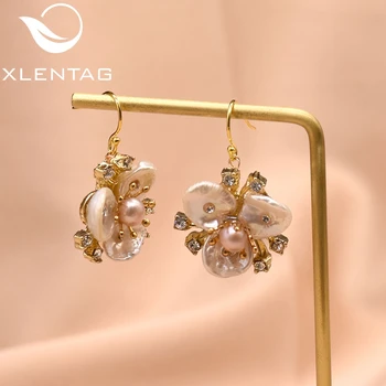 

XlentAg High-quality Natural Baroque Pearl Flower Earrings Aesthetic Hook Earings Party Gift Korean Luxury Jewelry Women GE0713A