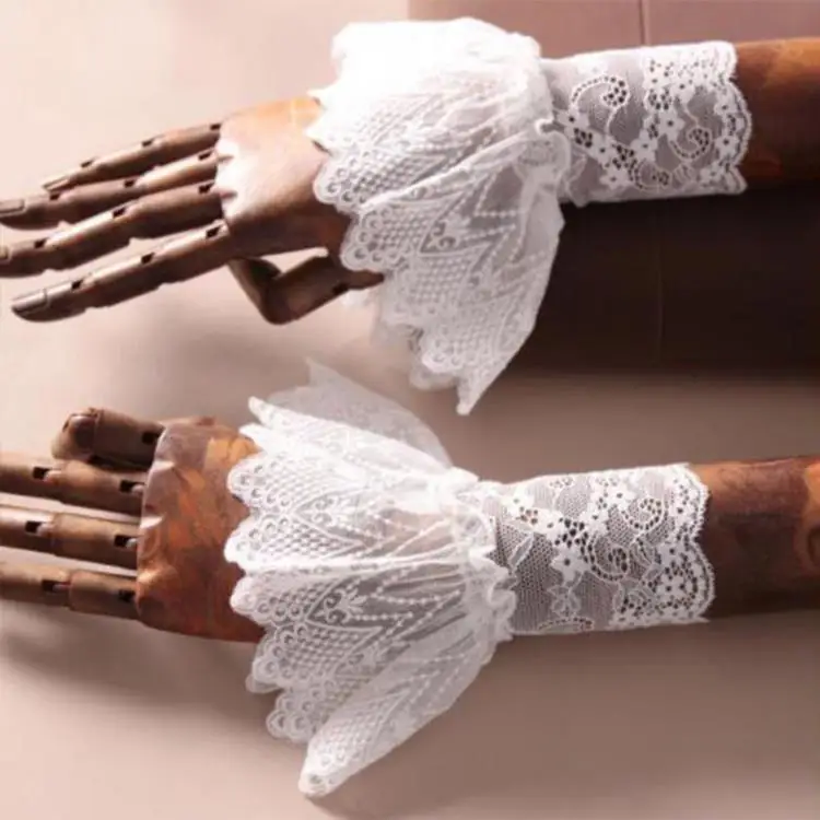 unknow Growrak Decorative Fake Sleeves Cuffs Lace Wrist Cuffs Lace Ruffle Warmer for Women 