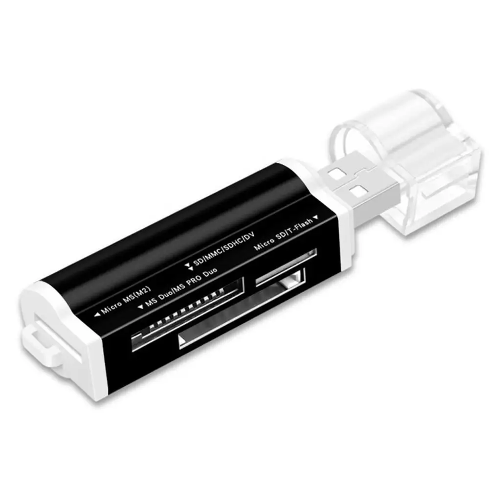 Все в 1 Micro USB считыватель карт памяти многофункциональный USB 2,0 адаптер для Micro-SD TF M2 MS мини-металлический кардридер - Цвет: Черный