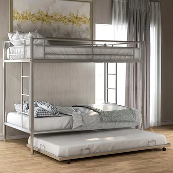 

Twin Size Bed Bunk Bed Full Size Dormitory Bed Space Saving Metal Bed Frame Removable Bedroom Furniture