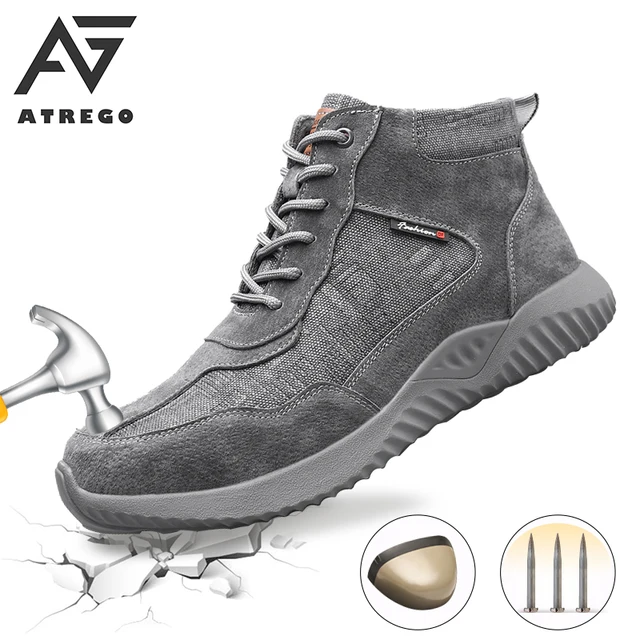 US $22.93 AtreGo Men Safety Canva Ankle Boots Winter Safety Shoes Steel Toe Cap Anti-Smashing Breathable Hiki
