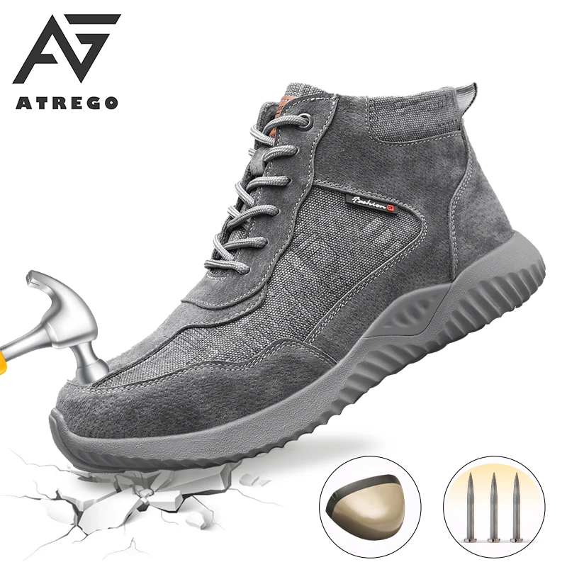 Women Breathable Work Shoes Safty Sneakers Mesh Steel Toe Caps Hiking Shoes Gray