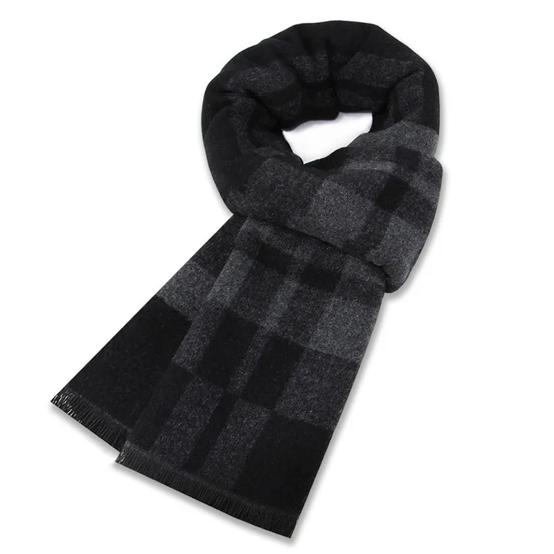 New Winter Fashion Striped Plaid Scarf High Quality Cashmere Casual Business Man Scarf Husband Father Gift Match Dark gray mens navy scarf Scarves