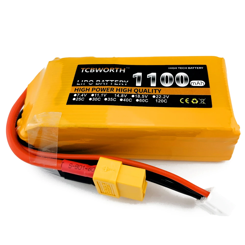 

2UNITS TCBWORTH Lipo Battery 14.8V 120C 1100mAh 4S Graphene RC Lipo Battery Pack with XT60 Plug for RC Car Truck Airplane FPV