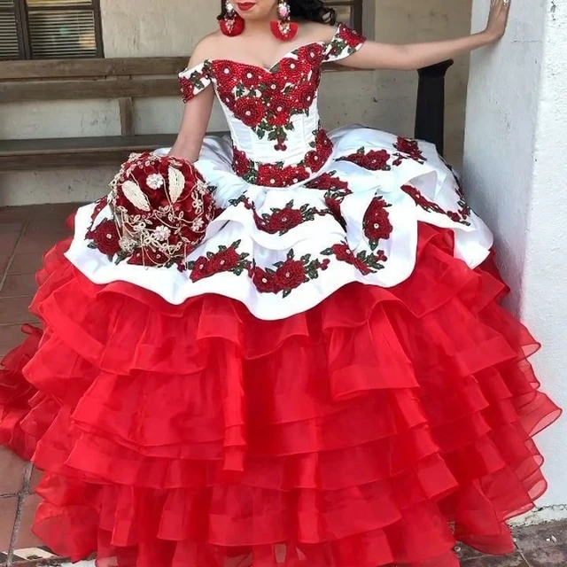 Falda Vestidos De En Blanco Y Rojo, Apliques De Vestido De Baile, Dulce 16, De Depurador - Vestidos De Quinceañera - AliExpress