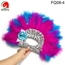 FQ08 DHL-5Pcs/мешок перо ручные вентиляторы Нигерия танцы ручной вентилятор с 3d цветок и sequince вечерние поставки декор свадебный подарок