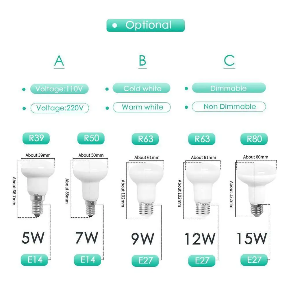 Диммируемая Светодиодная лампа E27 E14 5 Вт 15 R80 R63 R50 R39 энергосберегающий