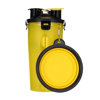 

2 in 1 Pet Travel Water Bottle Foldable Dog Feed Bowl Drink Cup Food Container Outdoor Portable Dog Cat Feeder E2S